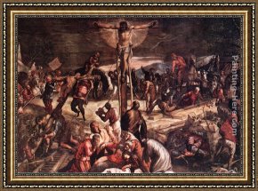 Crucifixion Framed Paintings - Crucifixion [detail 1] by Jacopo Robusti Tintoretto